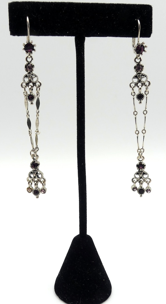 Vintage sterling silver & rhinestone  long danglin