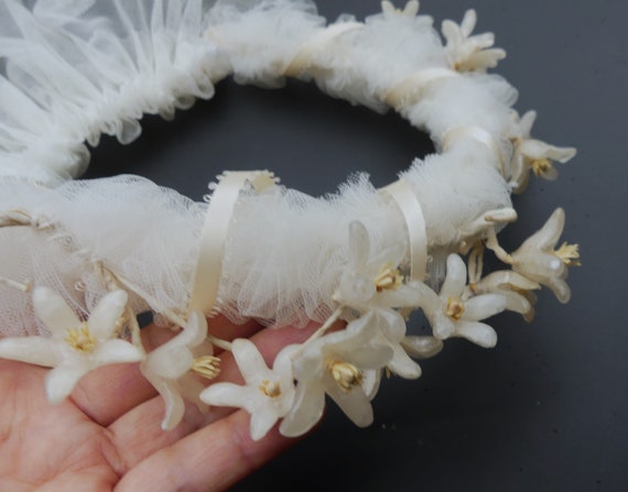 Antique 20’s French lace w tiara wax blossom shor… - image 8