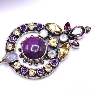 Vintage marked Nicky Butler handmade sterling silver & multi color gemstone pendant