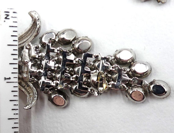 Vintage silver tone & rhinestone clip on drop ear… - image 6