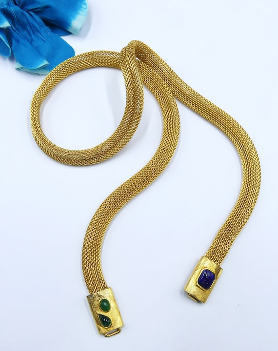 Vintage Signed Les Bernard Gold Tone & Glass Cabochon Belt  display picture 3