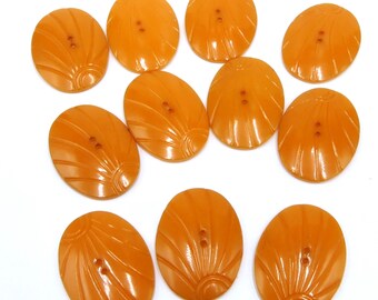 lot de 11 boutons vintage en bakélite forme ovale 2 trous couleur orange