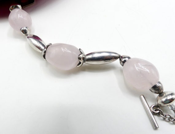 Vintage sterling silver light rose quartz bracelet - image 8