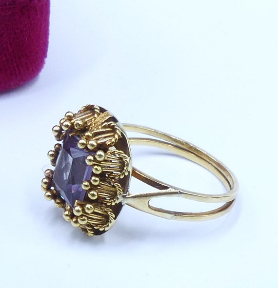 Vintage 14k gold filigree & amethyst ring size 7.5 - image 4