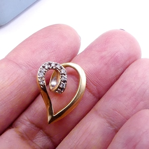 Vintage 14k gold & kleine Diamanten Akzent Herz Form Charm Anhänger