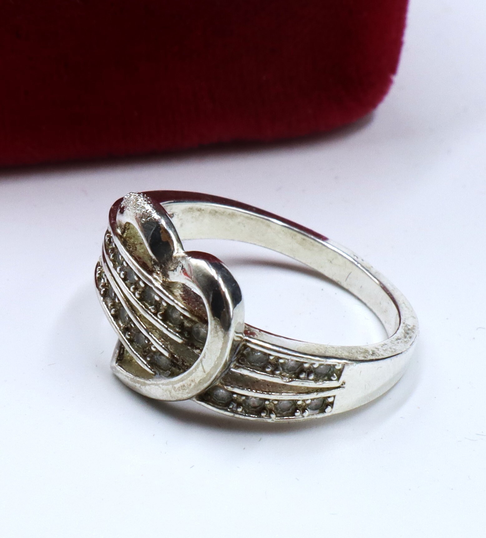 豪華 & Silver Sterling 925 Marked Vintage Cz 6 Size Ring Heart W アクセサリー