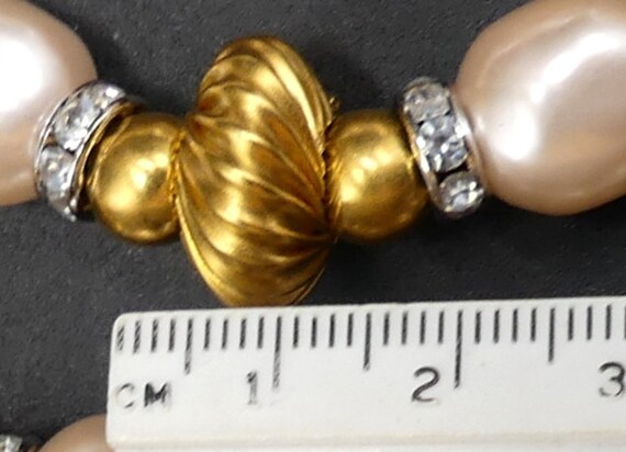 Vintage gold tone clasp beads & faux pale pink pe… - image 8