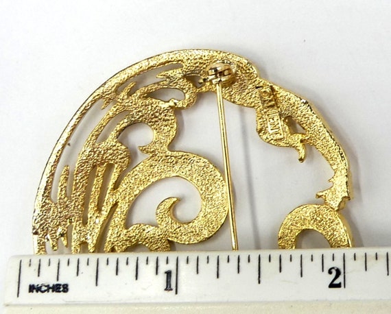 Vintage signed Mjent gold tone round pin/brooch - image 5