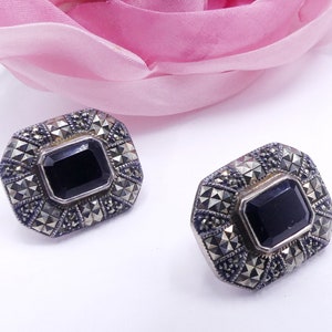 Vintage Judith Jack sterling silver & black onyx handmade French back  earrings
