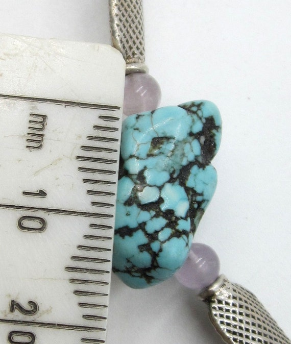 Vintage sterling silver & turquoise / amethyst ch… - image 10