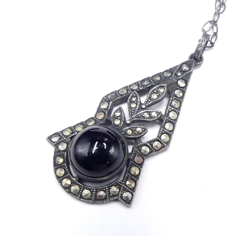 Jewelryonclick Pure Cabochon Black Onyx Silver Pendant Marquise Charms Healing Handmade Antique Necklace Jewelryonclick Pure Cabochon Black Onyx Silver Pendant Marquise Charms Healing Handmade Antique Necklace
