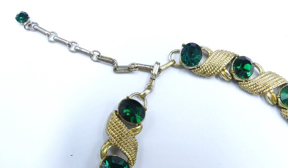 Vintage 50's signed Coro gold tone & green glass … - image 3