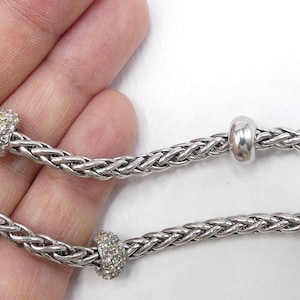 Vintage Signed SW 925 Sterling Silver Heavy Rob Chain & Rhinestone