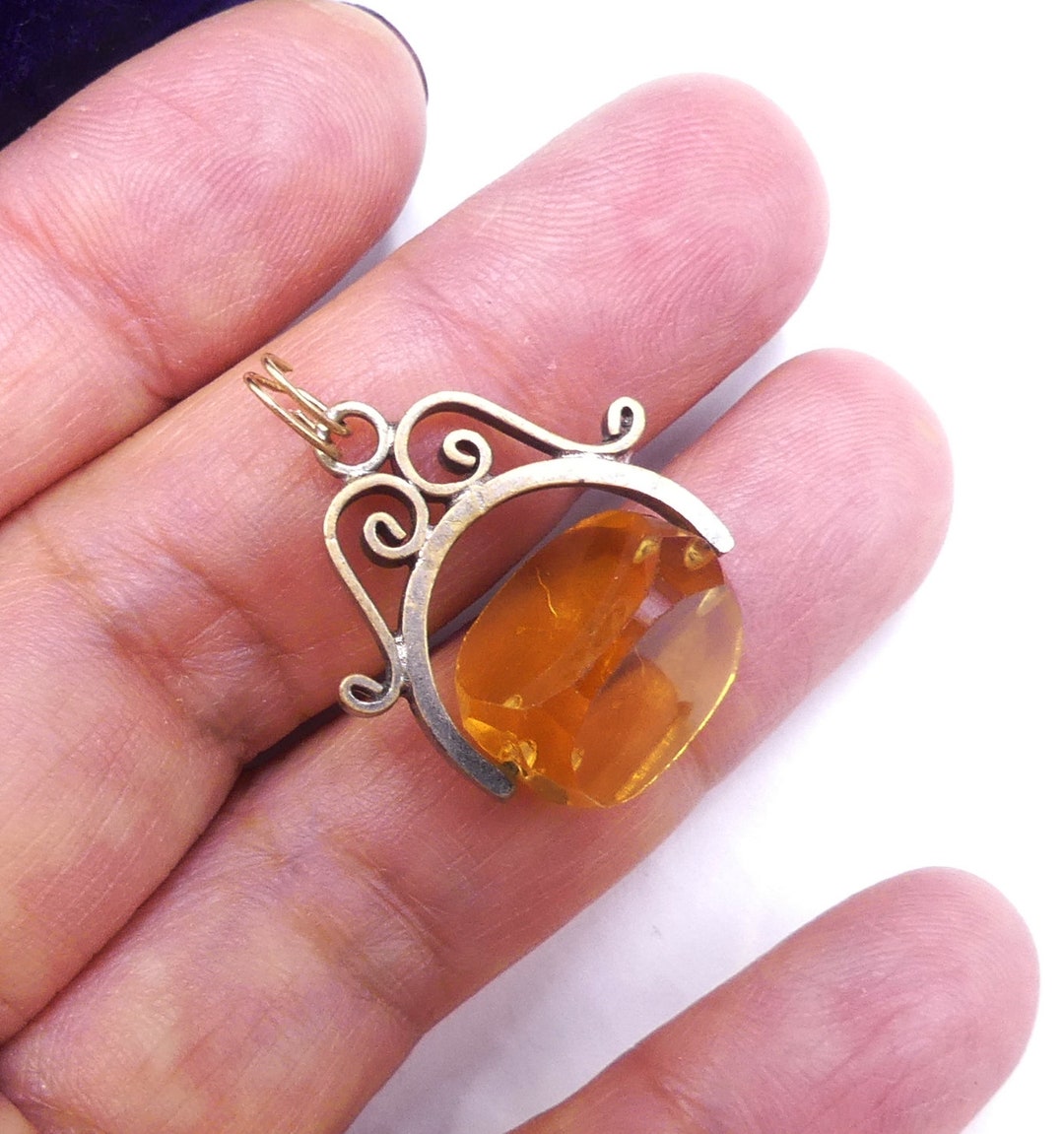 Antique Brass & Yellow Glass Pocket Watch Fob Etsy