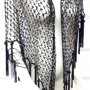 Vintage polyester string with sequins tassel shawl color black