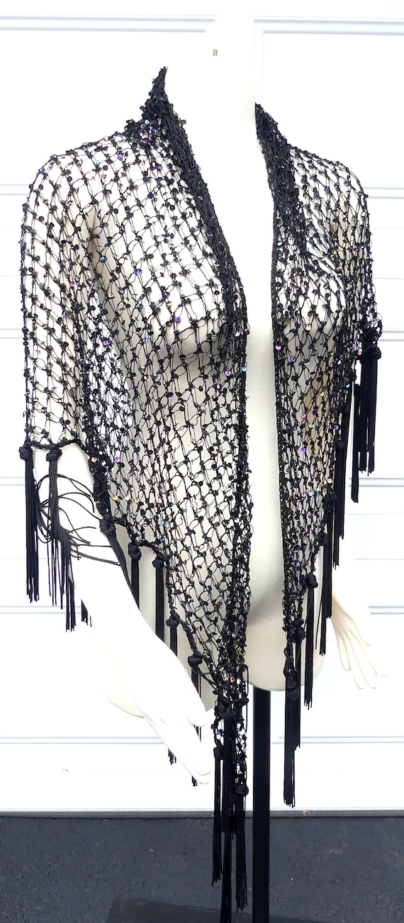 Vintage polyester string with sequins tassel shawl