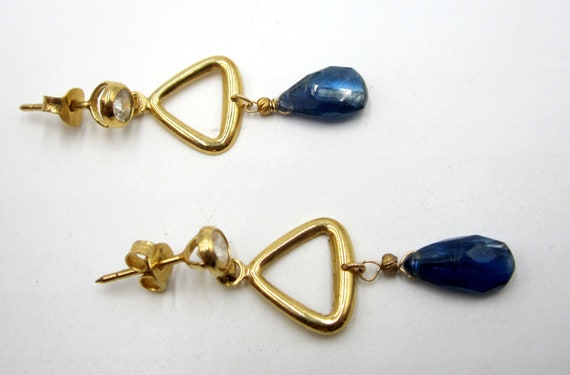 Vintage Italy 18k gold & cz/Iolite drop earrings - image 2