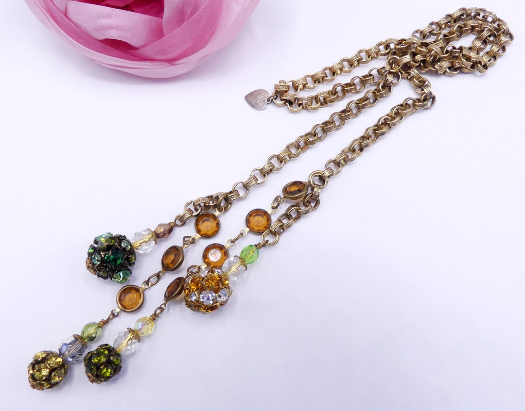 Vintage Signed Brenda Perruzza Gold Tone & Rhinestone Necklace Etsy