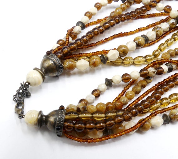 Vintage multi string brown tone glass beads & bra… - image 10