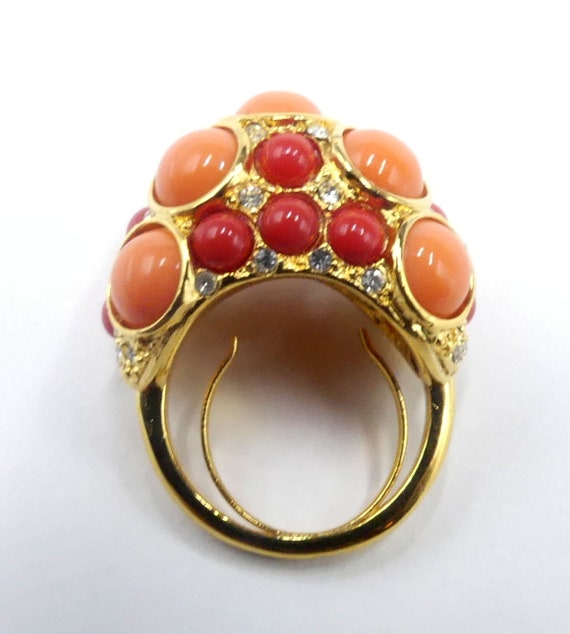Vintage gold tone & clear rhinestone faux coral c… - image 10