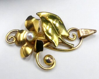 Vintage marked  CA 10k gold top & gold filled pearl flower pendant