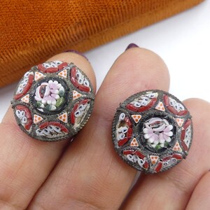 Antique Italian silver tone Micro Mosaic round clip on earrings