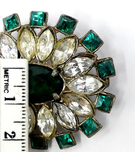 Vintage 30’s silver tone & green clear rhinestone… - image 4