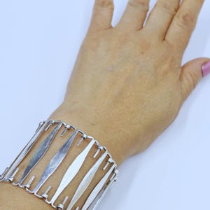 Vintage modern strip design sterling silver wide bracelet