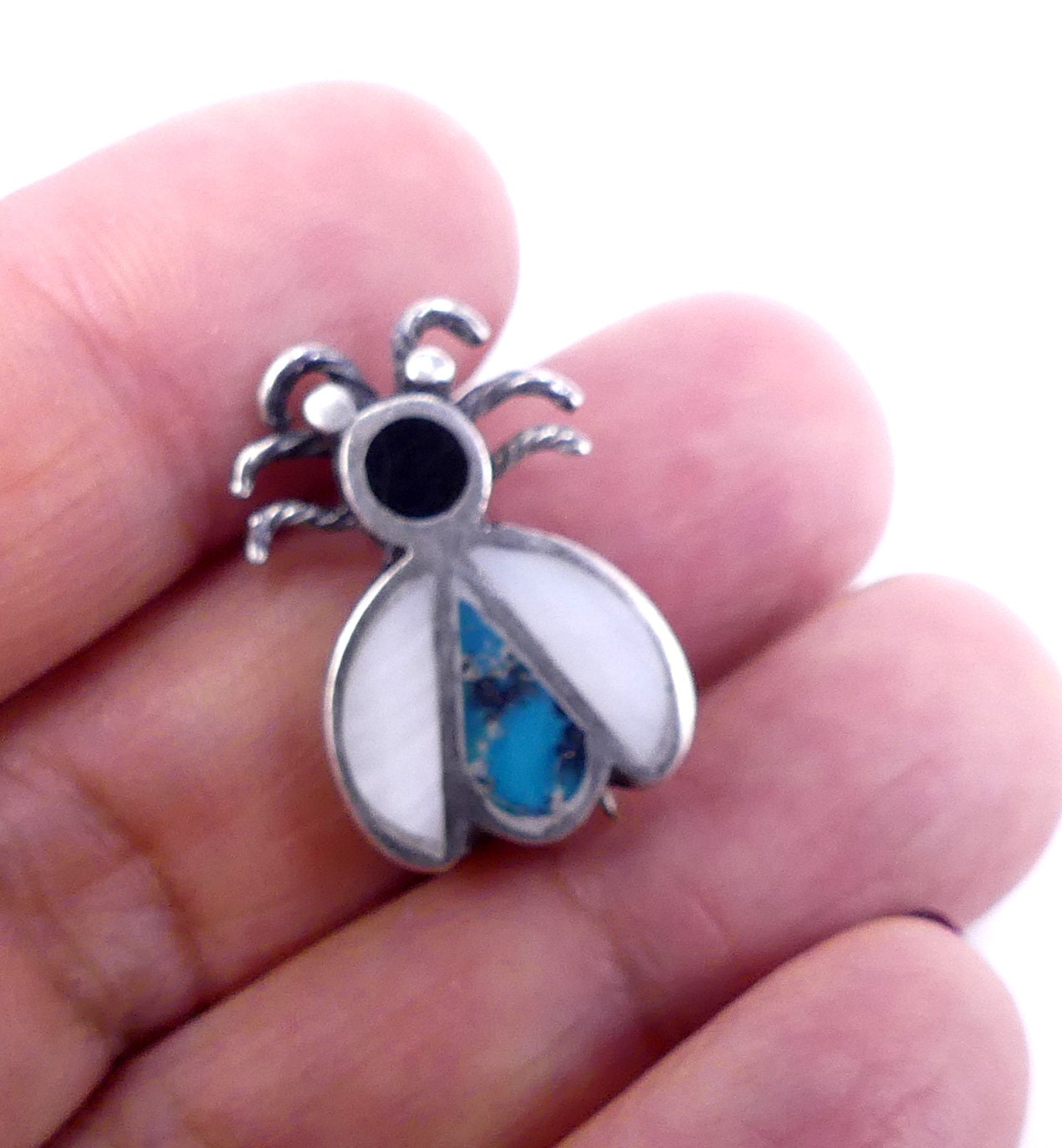 Broche Vintage En Argent 925 - Style Navajo Années 1970-80 - 7.5 Cm - Magnifique Pièce Occasion