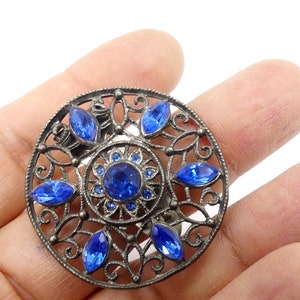 Vintage silver tone & blue rhinestone clip