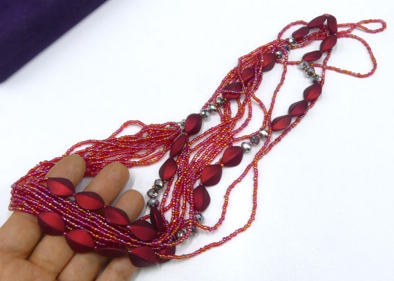 Vintage signed Schmuck multi strings red beads lo… - image 1