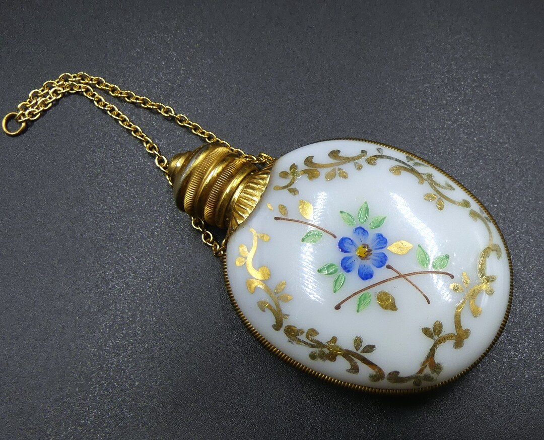 Antique French Vinaigrette Victorian Chatelaine Repousse Hand Painted