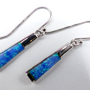 Vintage marked FD 925 sterling silver & lab opal hoop earrings