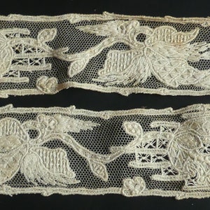 Antique machine and hand sewn lace trim 1 yard 2” x 2” 3/8