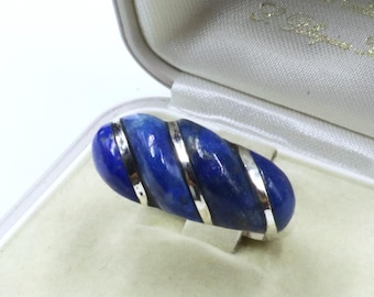 Vintage Marked 925 Sterling Silver & Natural Lapis Ring Size