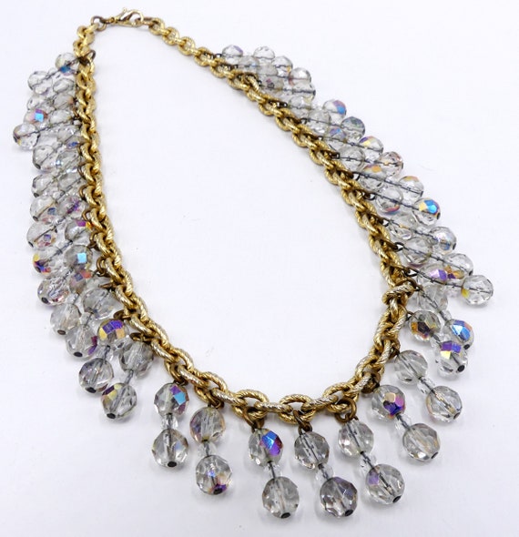 Vintage gold tone & rainbow crystal beads necklace - image 3