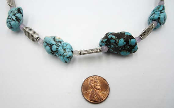 Vintage sterling silver & turquoise / amethyst ch… - image 2