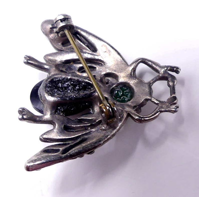 Vintage 30's silver tone & rhinestone bug pin brooch image 2