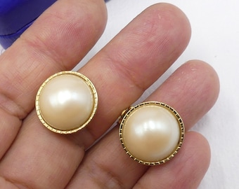 Boucles D'Oreilles CLIP Vintage Signées NINA RICCI - Doré Et Fausses Perles Noeud