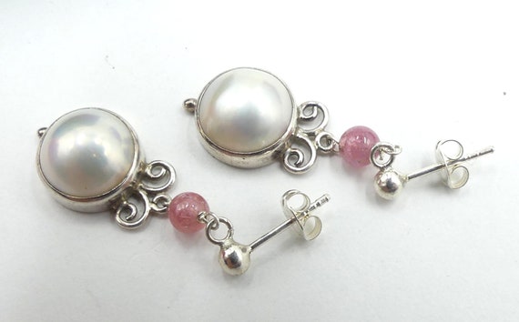 Vintage sterling silver & mabe pearl tourmaline d… - image 4