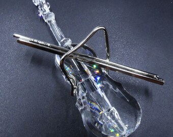 Vintage Swarovski Crystal Figurine Violin W Metal Holder Original