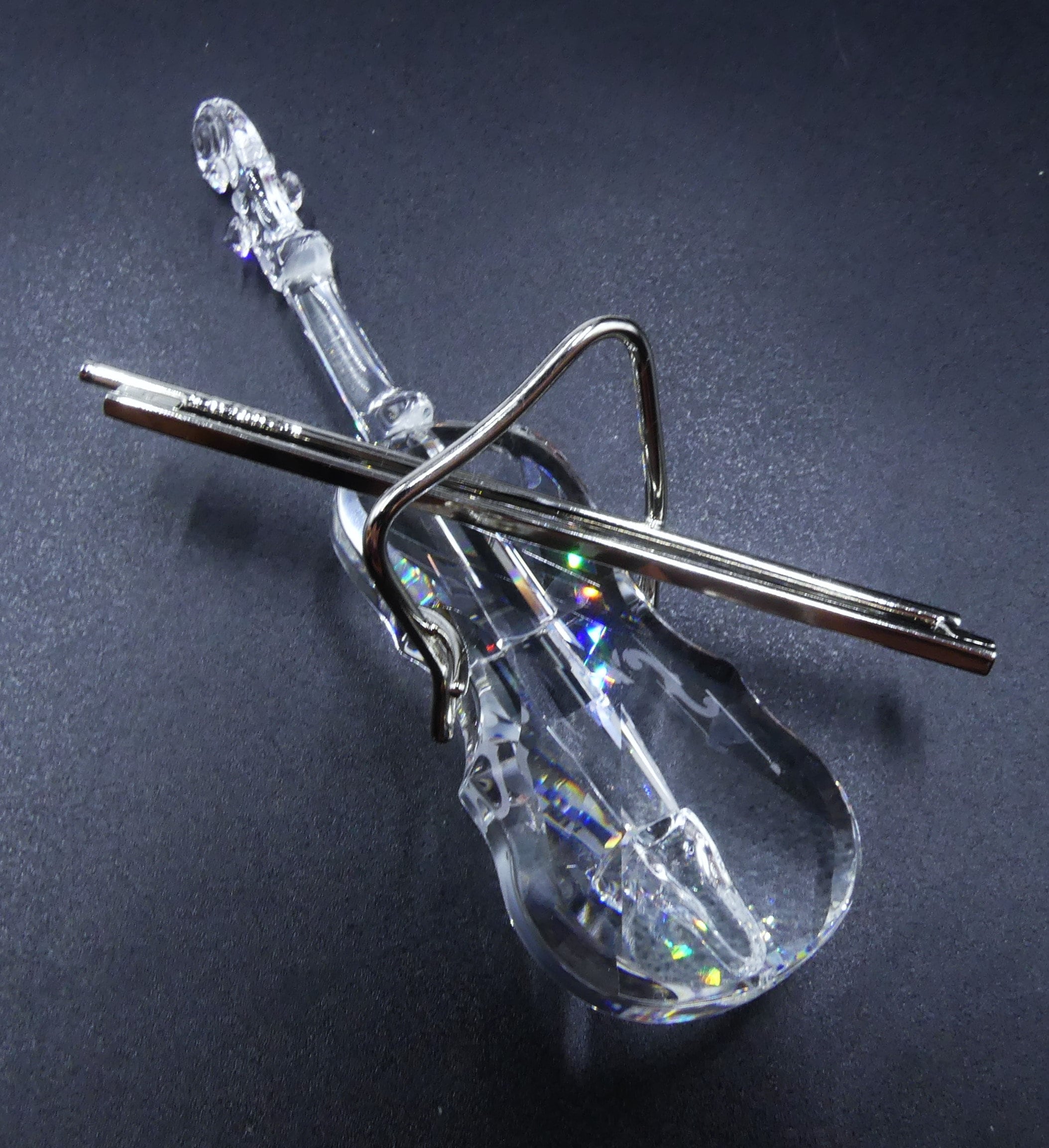 Vintage Swarovski Crystal Figurine Violin W Metal Holder Original