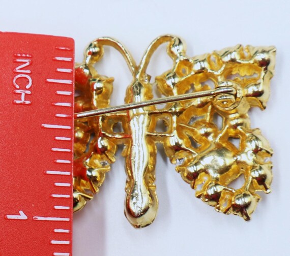 Broche Vintage Papillon Doré Avec Perles Et Strass - Dimensions 6x3 Cm - Occasion Bon état