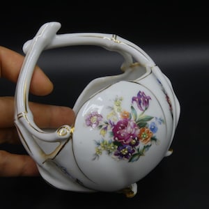 Vintage porcelain basket footed candy dish