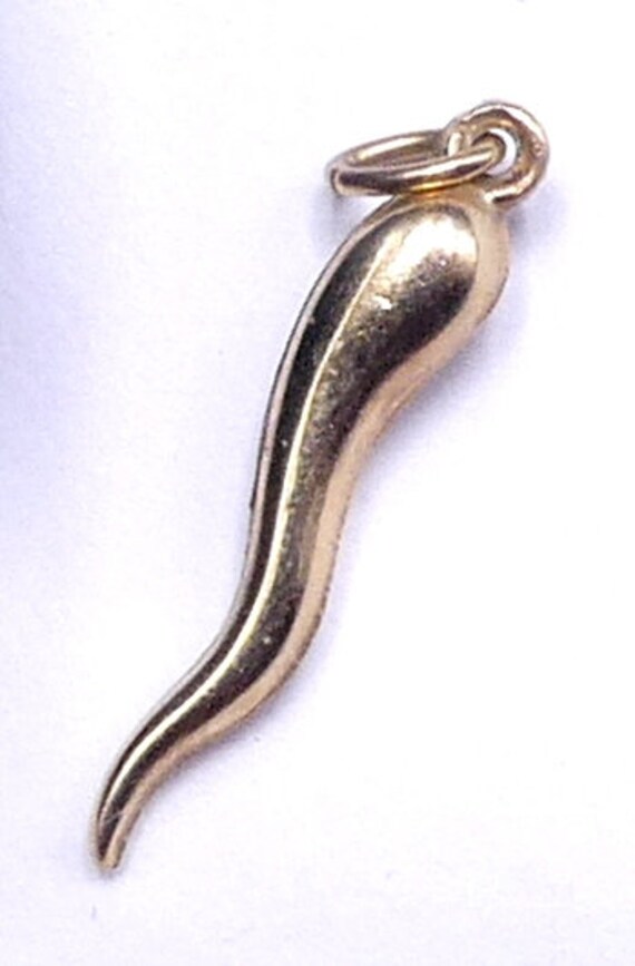 Vintage marked 14k gold luck horn charm pendant - image 2