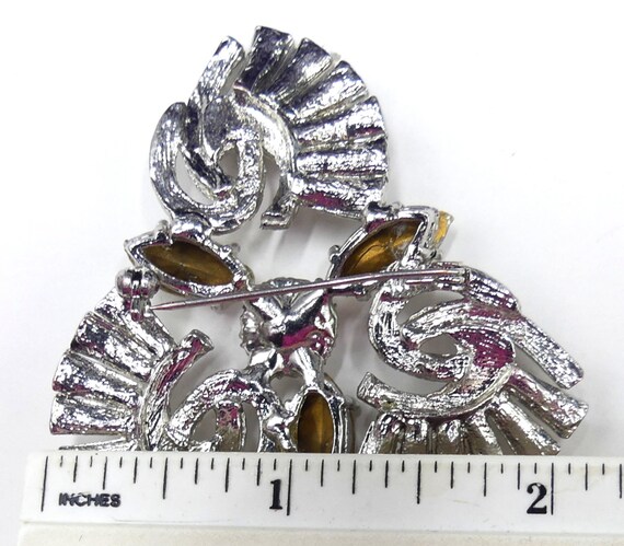 Vintage silver tone & clear rhinestone pin brooch - image 8