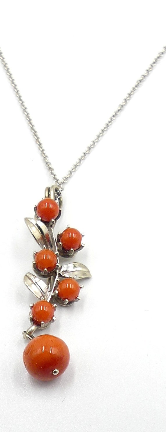 Vintage 14k White Gold Chain Coral Beads Pendant Necklace Etsy