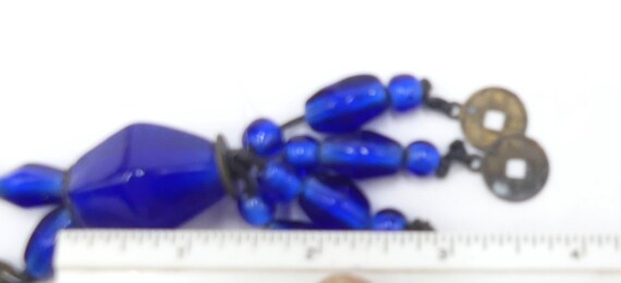 Vintage blue glass beads & Chinese antique coin l… - image 7