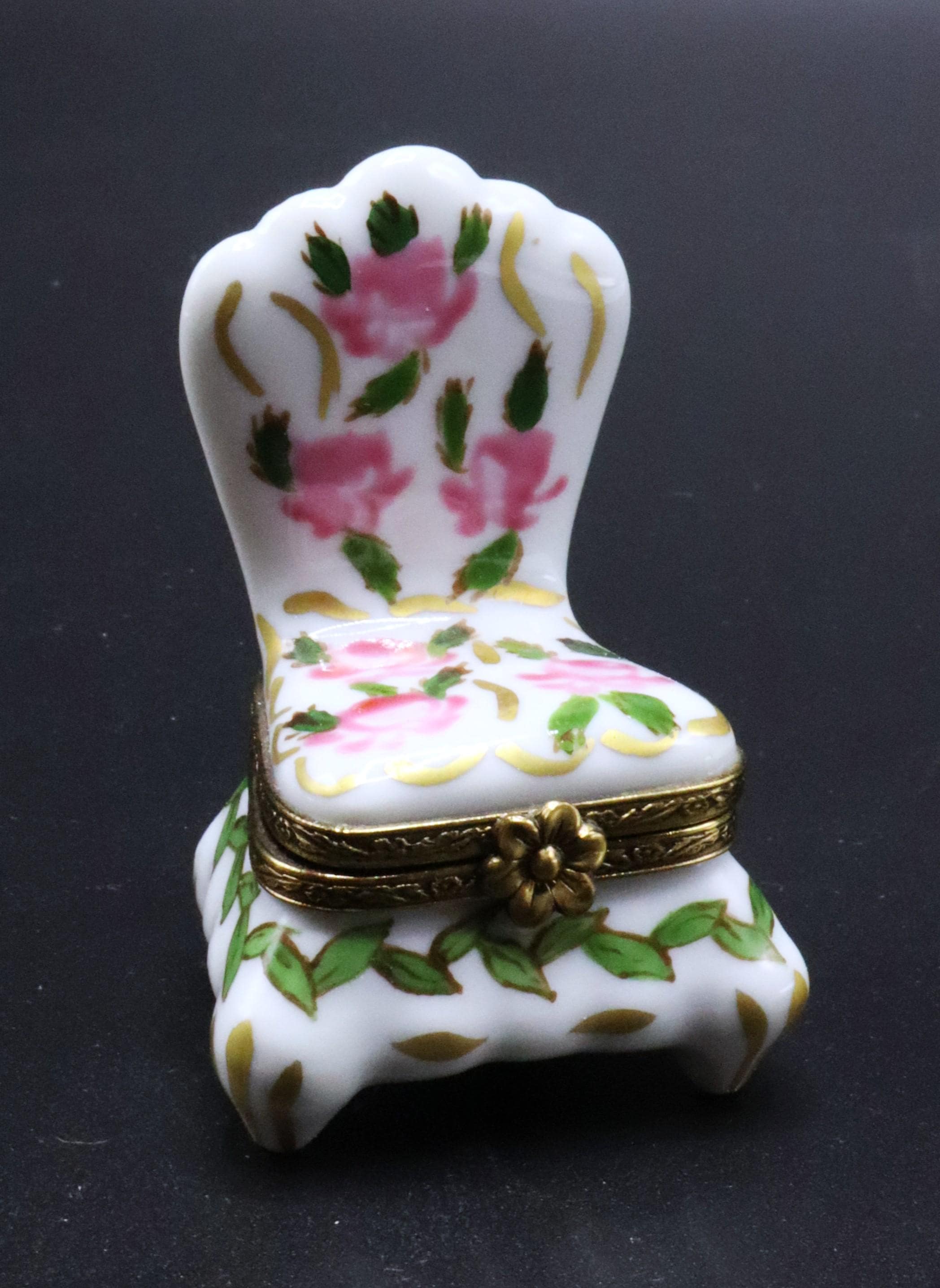 Vintage marked Peint main Limoges France porcelain slipper chair trinket box