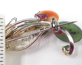 Broche Rétro Vintage Couleur Or Avec Cabochon Nacré - Modèle *5166, Occasion Bon état - Bijou Fantaisie